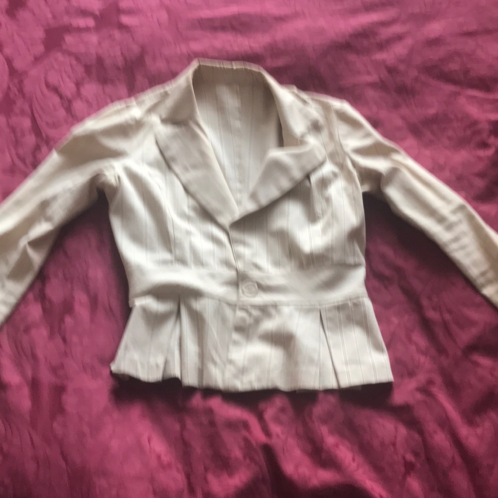 Cotton beige and white striped peplum blazer